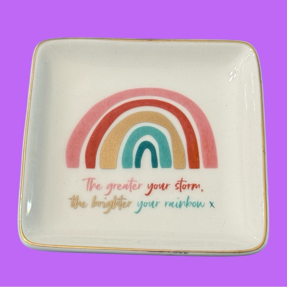 NWT White Ceramic Jewelry/Keys/Trinket Dish Multi Color Rainbow 🌈